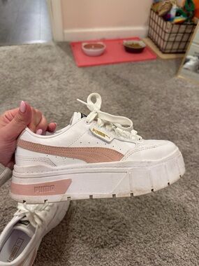 Puma White Platform Sneakers with Blush Stripe
